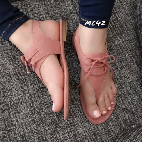 Women's Lace-up Flip-Flops Nubuck Flat Heel Sandals