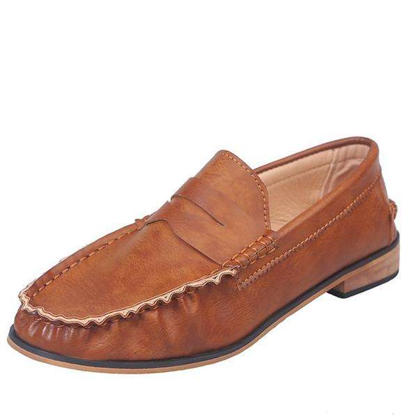 Low Heel One-Step Leather Shoes