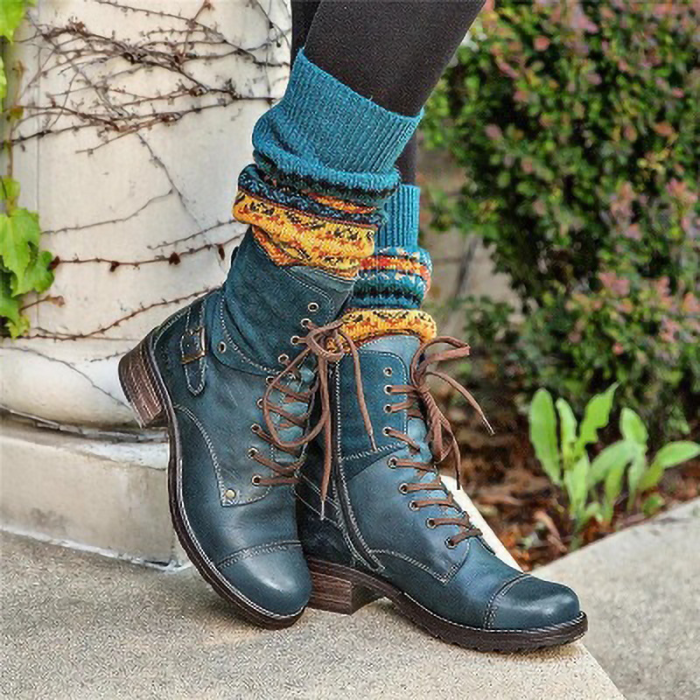 Classic Motorcycle Lace Up Ankle Boots