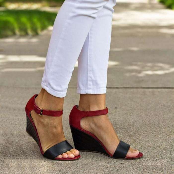 Wedges Heel Buckle Strap Color-block Daily Leisure Sandals
