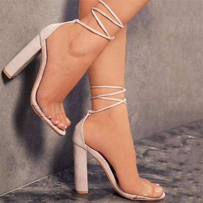Lace-Up Open Toe Chunky Heel Ankle Strap Sandals