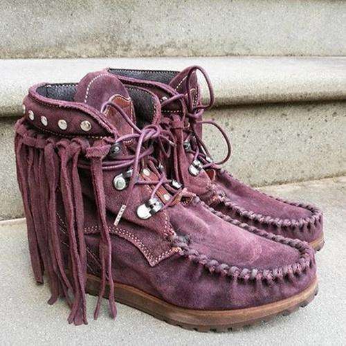 Fringed Spring And Autumn Autumn Faux Suede Boots