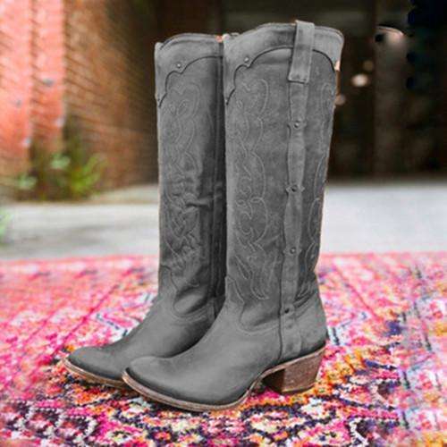 Womens Vintage Chunky Heel Artificial Leather Daily Boots