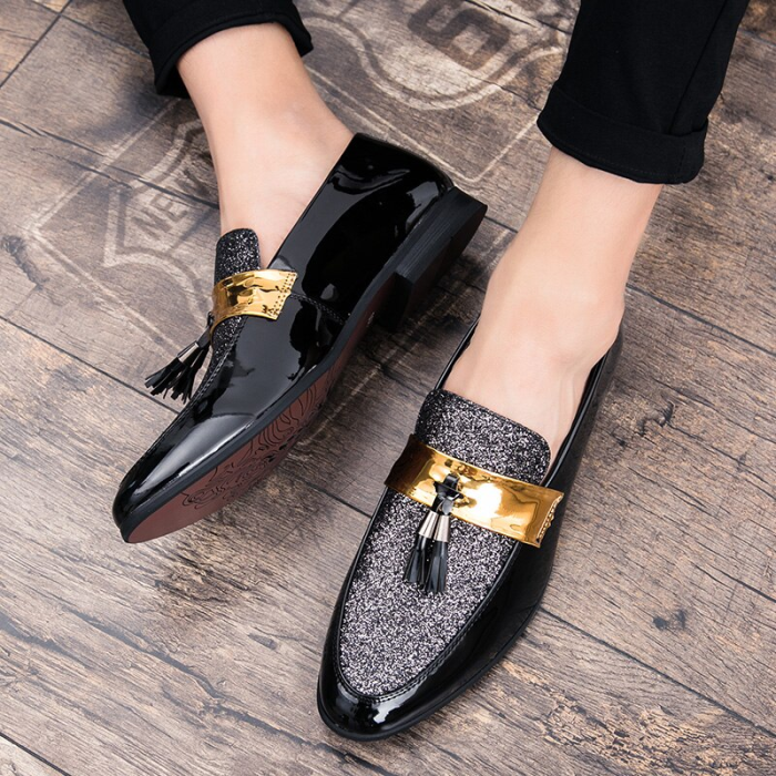 US$ 78.17 - Slip-On Fringe Metallic Sequin Ointed Toe Men's Prom Shoes ...