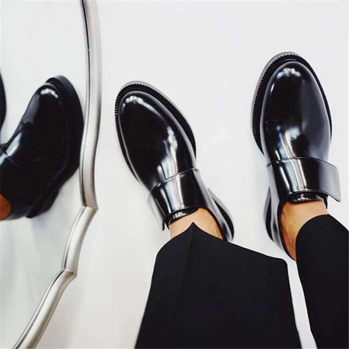 Women's Fashion Casual Mirror Reflective Shallow Mouth Flat Loafers