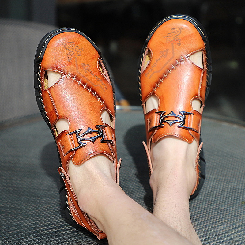 flat leather slip on sandals