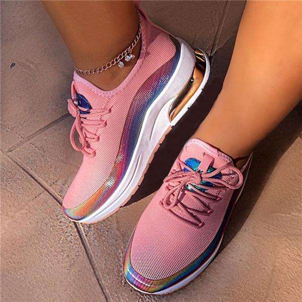 Lace-Up Round Toe Low-Cut Upper Color Block Sneakers