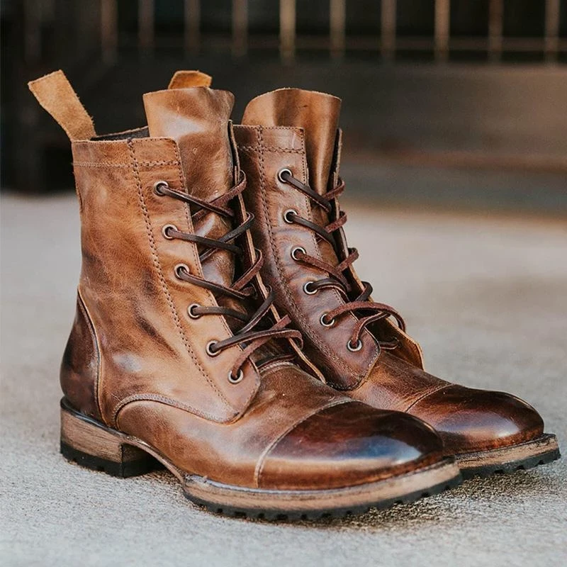 Us 8378 Mens Vintage Genuine Leather Lace Up Boots