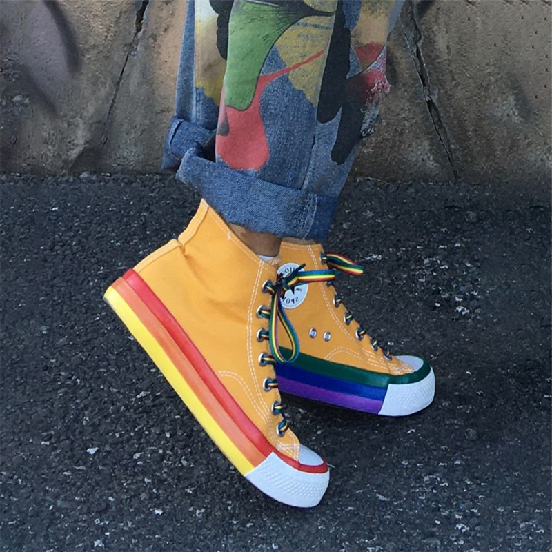 Download US$ 36.99 - Rainbow Bottom Casual Shoes Woman High Top ...