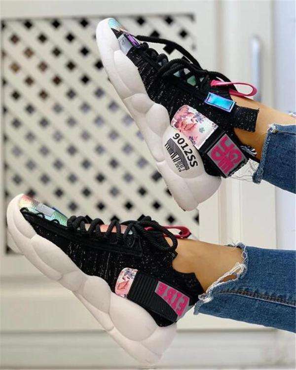 Fashion Knitted Breathable Lace-up Casual Sneakers