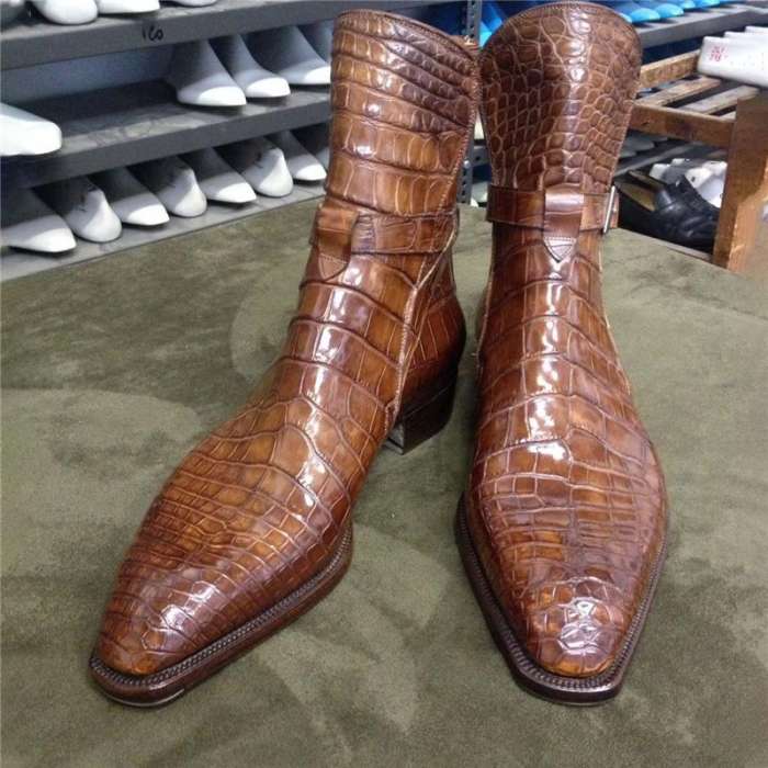 Brown Crocodile Print Senior Men'S Boots