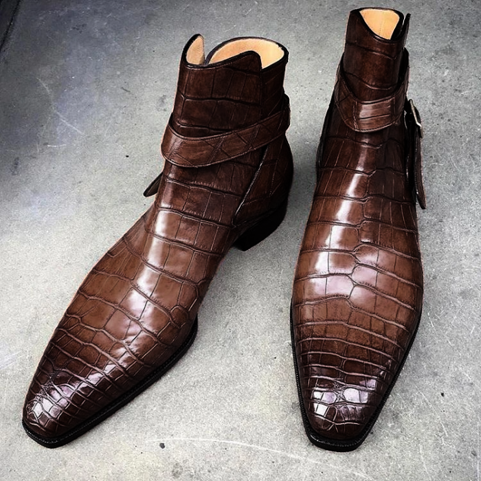 Brown Crocodile Print Senior Men'S Boots