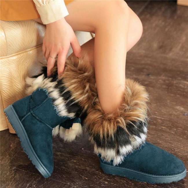 The Tube Snow Boots Cotton Shoes Fox Fur