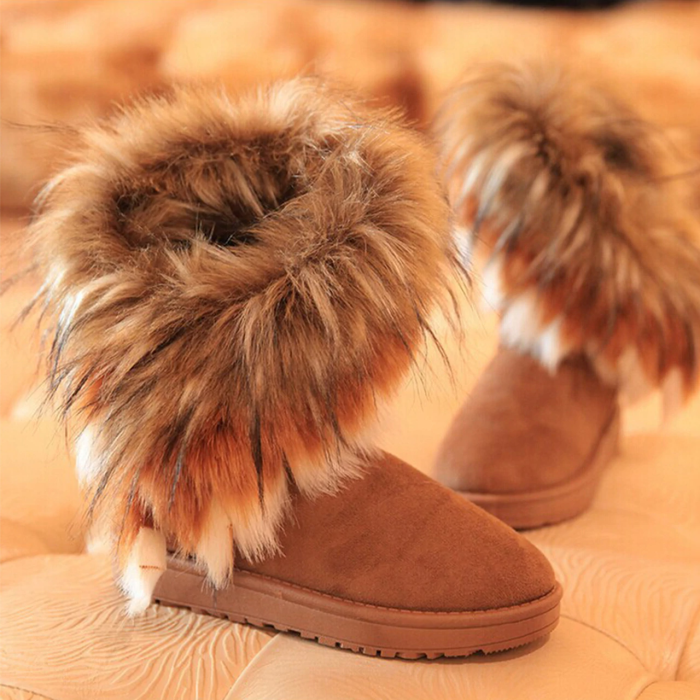 The Tube Snow Boots Cotton Shoes Fox Fur