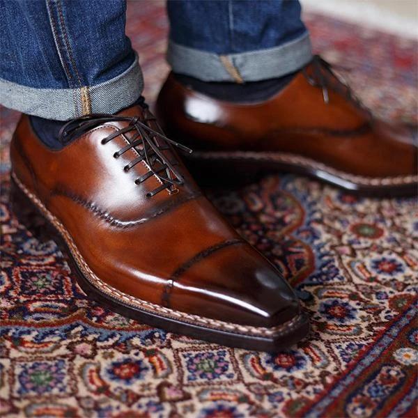 US$ 77.57 - Gradient Color Effect Hand Painted Oxford Shoes Leather ...