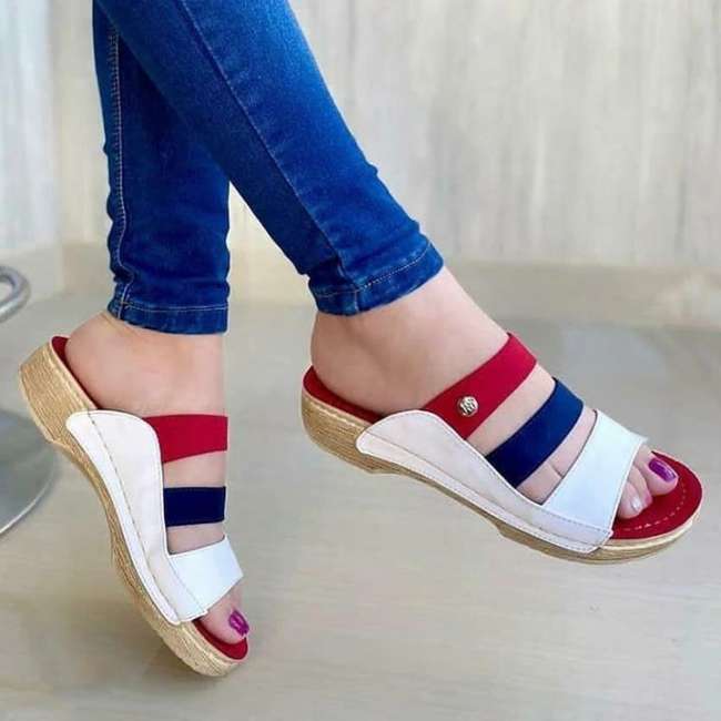 Women's Comfy Wedge Color Block Slippers