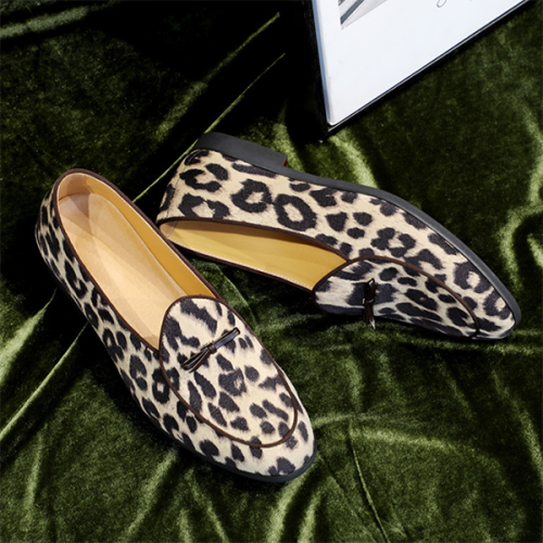 Men’s  Leopard Tassel Slip-On Plain PU Leather Shoes