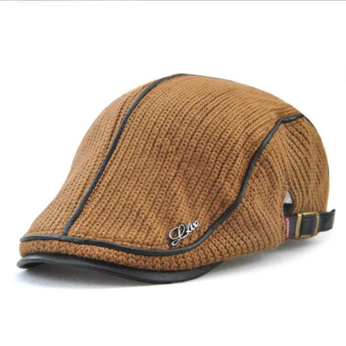 Men's Knit Flat Cap Padded Warm Beret Caps Casual Outdoor Visor Forward Hat