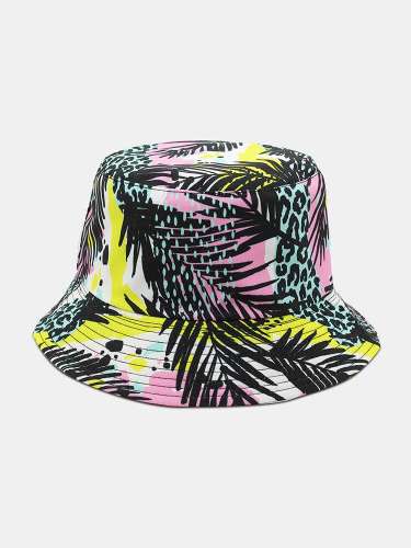 Unisex Cotton Overlay Colorful Plant Graffiti Double-sided Wearable Fashion Bucket Hat