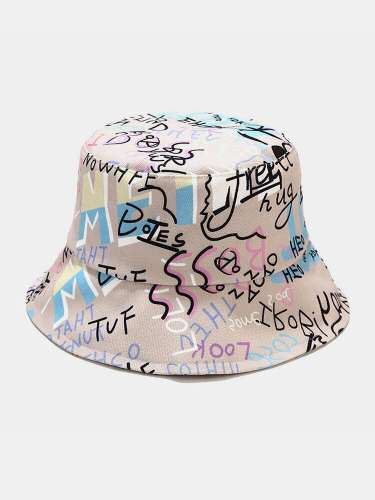 Unisex Cotton Letters Graffiti Pattern Printing Fashion Sunscreen Bucket Hat