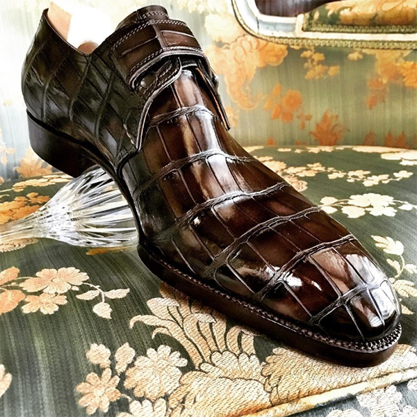 Crocodile Pattern Low-heel Belt Buckle Men's Business Leather Shoes