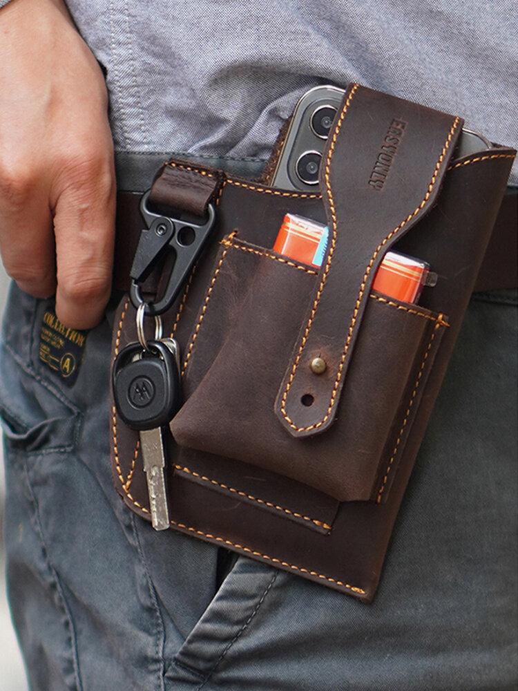 US$ 33.99 - Men EDC Genuine Leather Keychain Holder 6.5 Inch Phone Bag ...