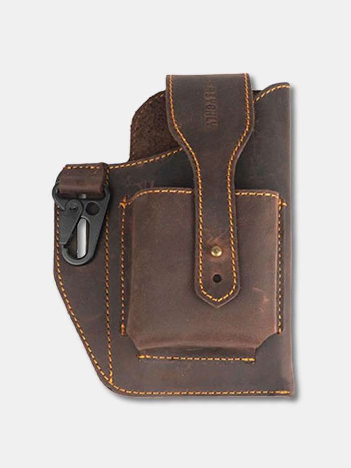 Men EDC Genuine Leather Keychain Holder 6.5 Inch Phone Bag Waist Bag Wallet