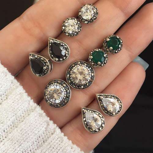 Jewelry-Retro Black Gemstone Earrings