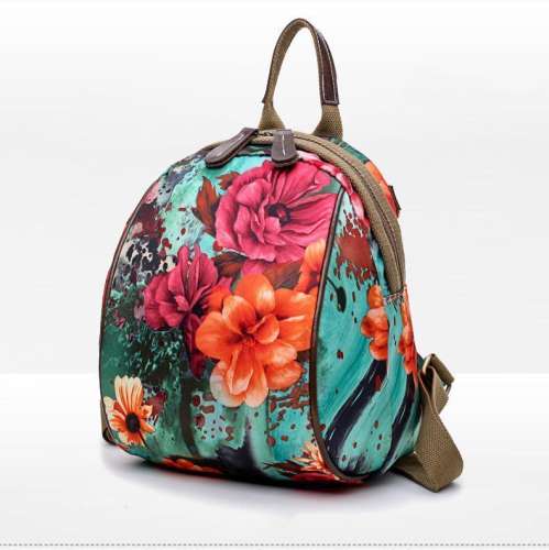 Flower Pattern Backpack Nylon Shoulder Bag
