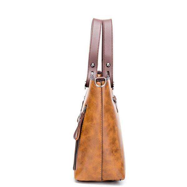 Women Oil Wax Leather Tote Bag Retro Shoulder Bags Handbags