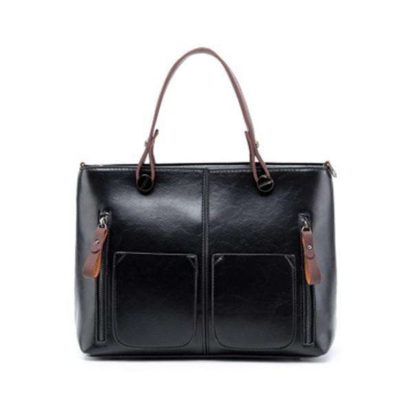 Women Oil Wax Leather Tote Bag Retro Shoulder Bags Handbags