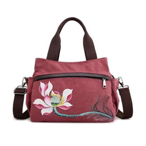 Lotus Canvas Tote Handbag