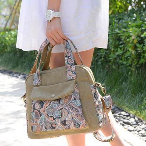 Vintage Floral Print Canvas Handbags Retro Crossbody Bag