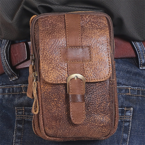 New Retro Men's Leather Waist Bag with Belt and Mobile Phone Satchel
