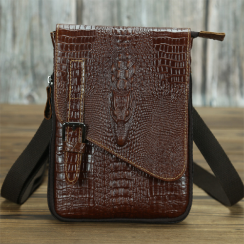 Simple Leather Men's Retro Crocodile Texture Casual Bag