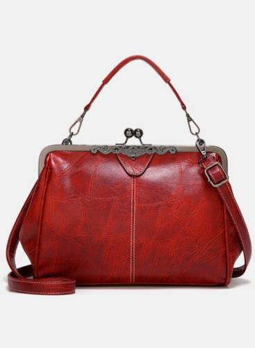 Women PU Leather Vintage Lock Handbag Crossbody Bag Satchel Bag