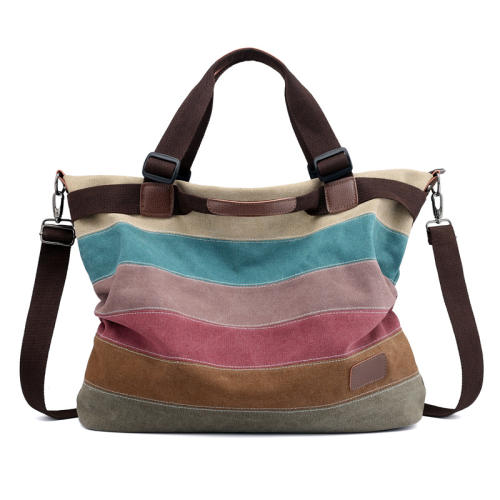 Canvas Striped Handbags Vintage Contrast Color Shoulder Crossbody Bags