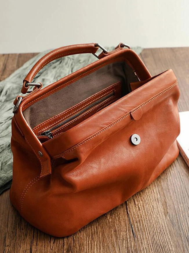 Retro Vegetable Tanned Handbag With Oil Wax Skin