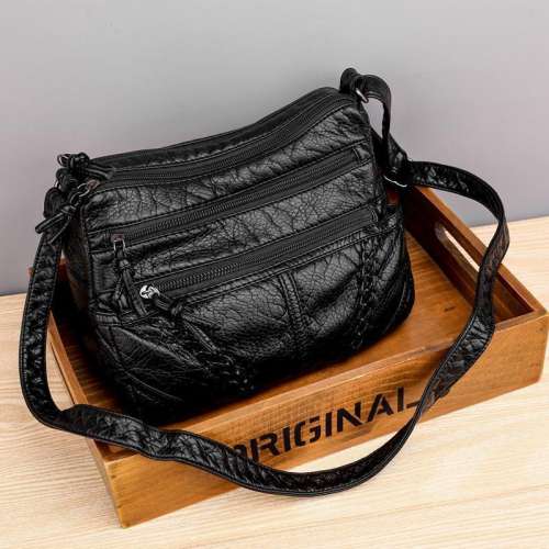 Casual soft leather solid color large capacity shoulder bag