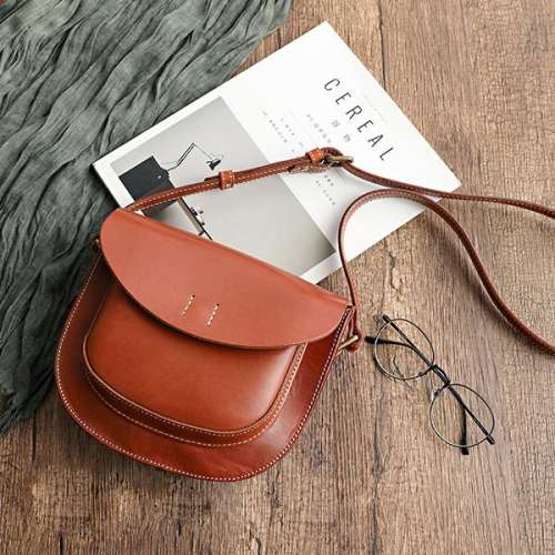 All-Match Top Layer Vegetable Tanned Leather Cowhide Single Shoulder Ladies Pouch Bag