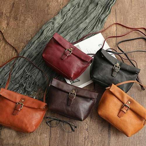 Handmade High-End Leather Retro Diagonal Female Bag