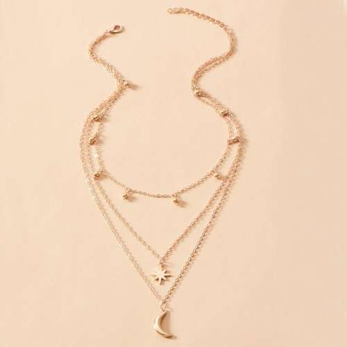 Gold Plated Moon Star Multilayer Necklaces