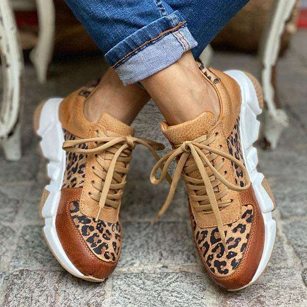 Women Leopard Print Colorblock Sneakers
