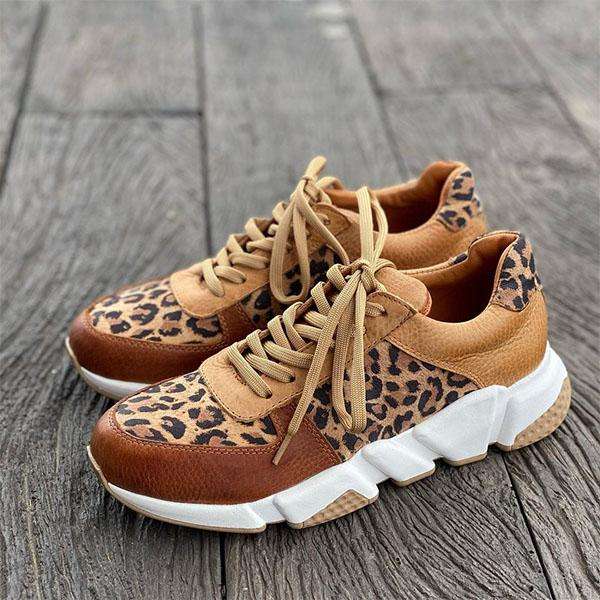 Women Leopard Print Colorblock Sneakers