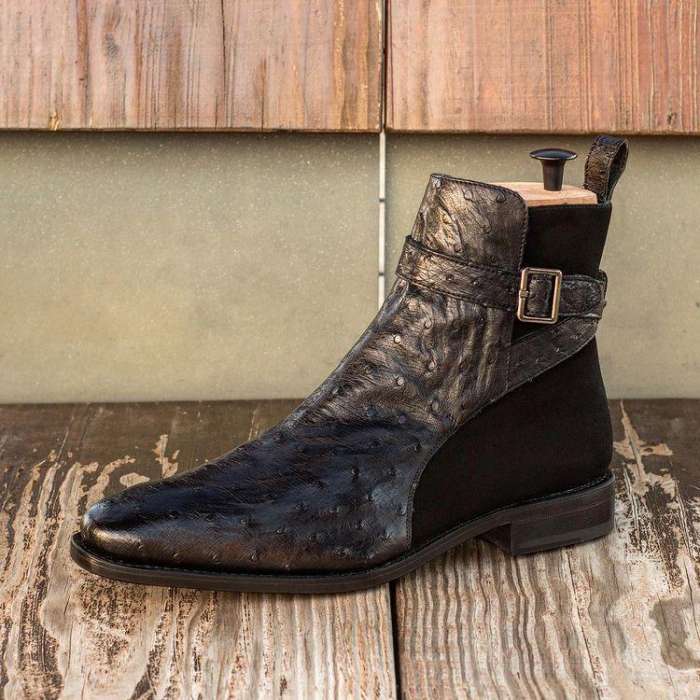 Black Side Buckle Ostrich Boots