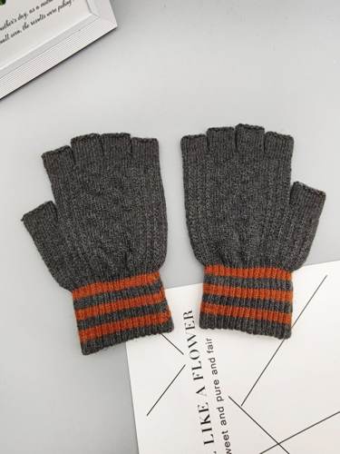 Cashmere Simple Striped Warm Knitted Gloves