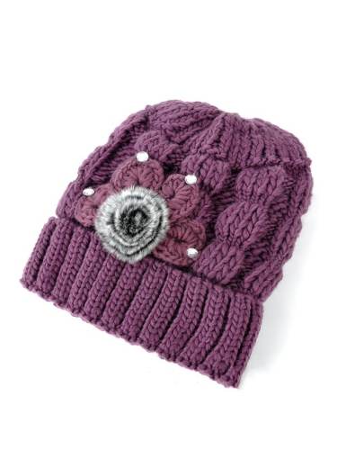 Wool Ball Rhinestone Knitted Warm Hat