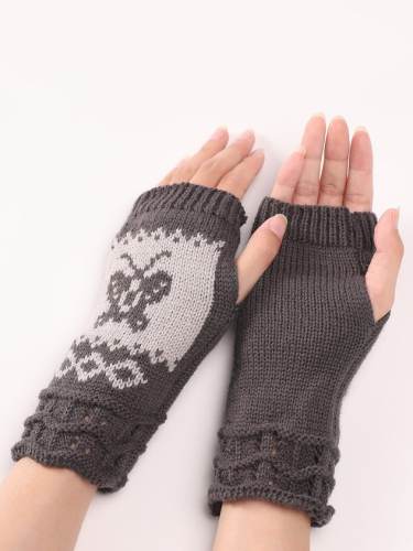 Casual Butterfly Fingerless Knitted Gloves