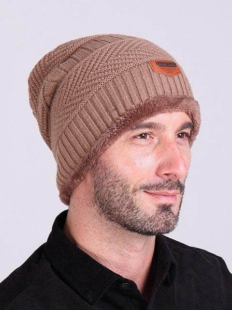 Mens Labeling Knitted Cap Velvet Wool Cap Hats