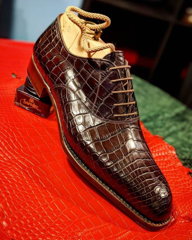 Men's Crocodile Leather Lace-up Low-top Oxford Shoes